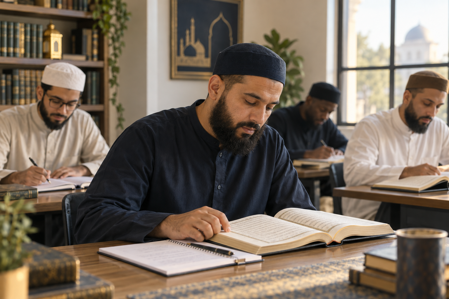 Adult learner studying Quran and Islamic sciences