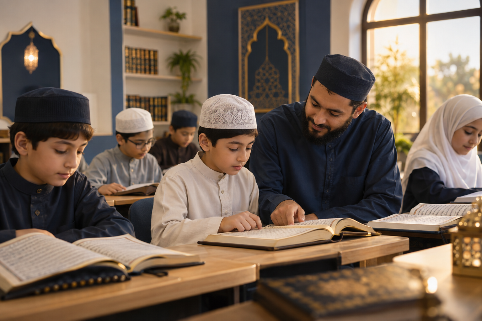 Young Muslim student learning Quran
